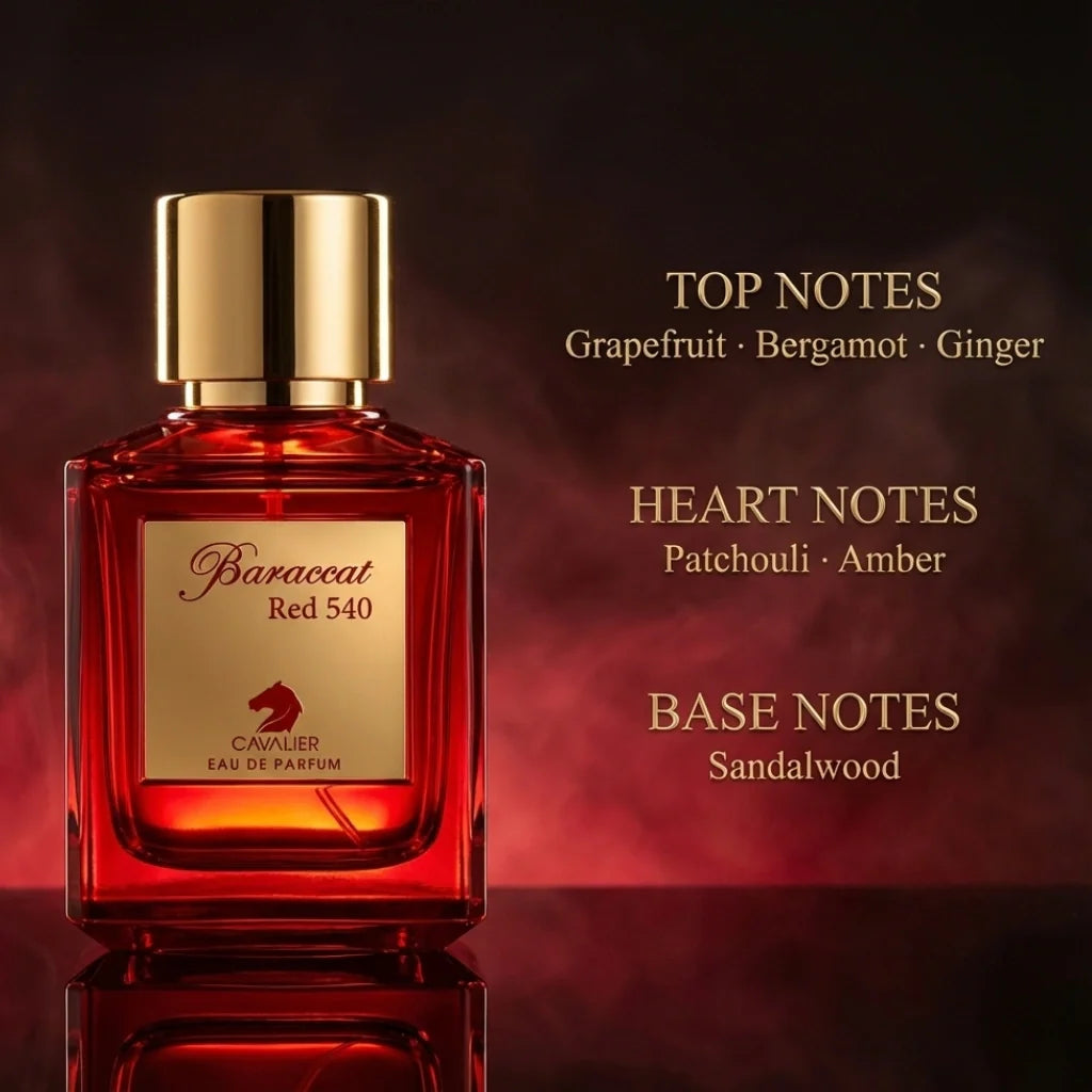 Baraccat Red 540 Eau de Parfum – Luxury Amber Citrus Perfume | Long-Lasting Warm Amber Musk Fragrance | Unisex Luxury Perfume | Bold Grapefruit Sandalwood Scent 100ml