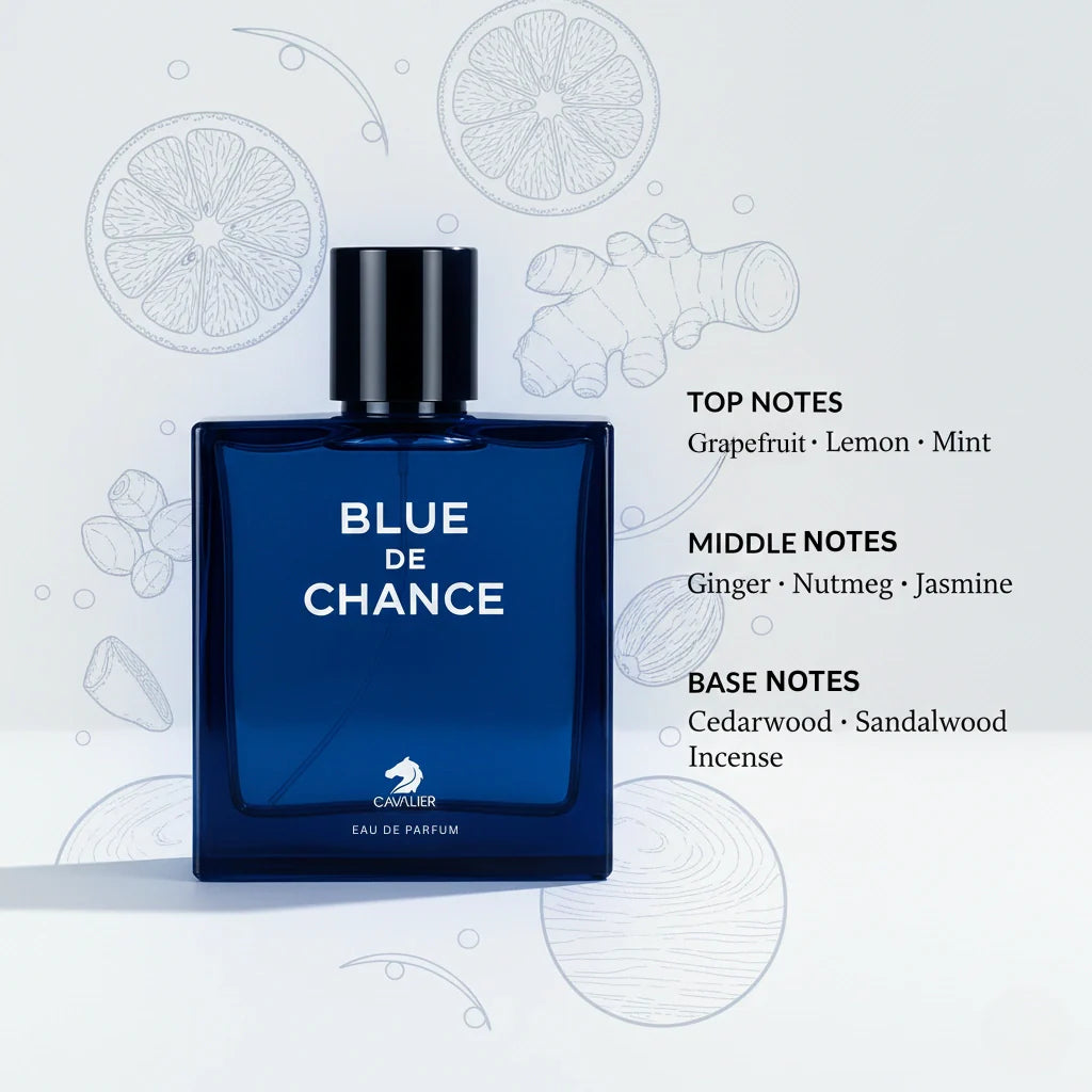 Blue De Chance EDP 90ml – Woody Aromatic Men's Fragrance | Citrus, Sandalwood & Incense | Long-Lasting