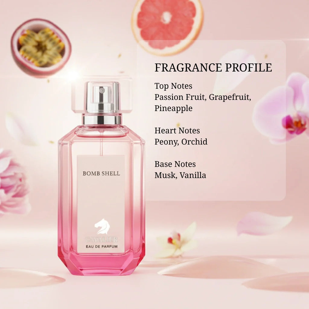 Bomb Shell Eau de Parfum – Floral Fruity Fragrance for Women | Long-Lasting Fruity Perfume | Women's Luxury Perfume | Sparkling Passion Fruit Pineapple Orchid Scent 100ml
