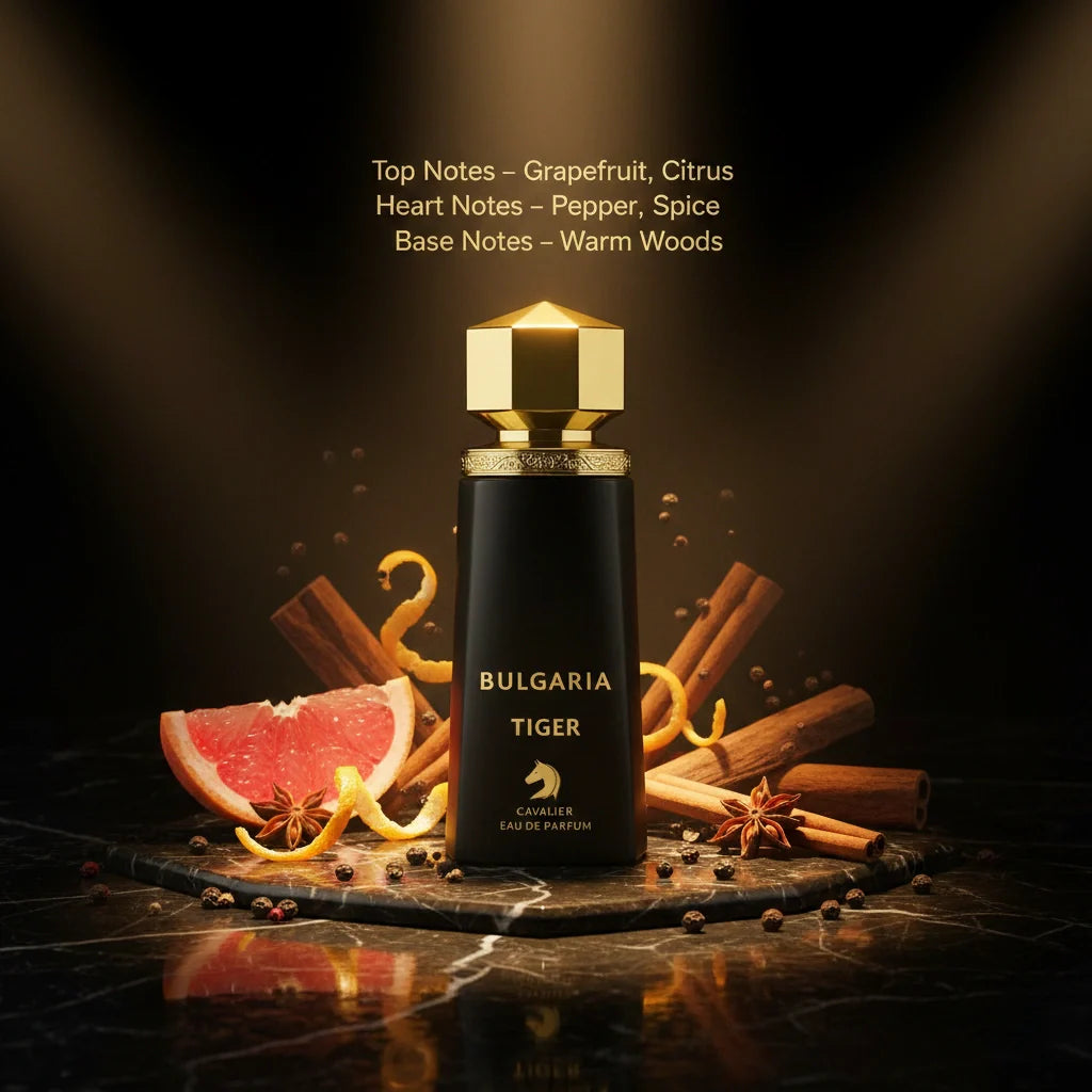 Bulgaria Tiger Eau de Parfum – Citrus Aromatic Fragrance for Men | Long-Lasting Fresh Citrus Perfume | Spicy Citrus Perfume | Men's Fresh Cologne | Bold Grapefruit Pepper Woody Scent 100ml