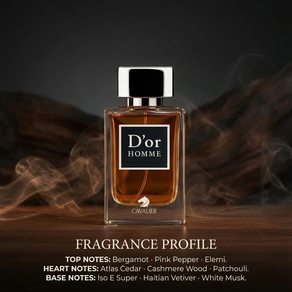 D’OR HOMME EAU DE PARFUM (100ml) | Woody Musk Fragrance for Men | Long-Lasting Cedarwood Vetiver and White Musk Scent
