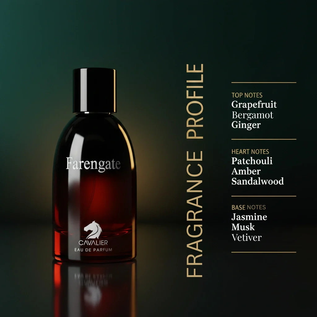 Farengate Eau de Parfum – Woody Floral Musk Fragrance for Men | Long-Lasting Aromatic Perfume | Rich Amber Woody Perfume | Men's Luxury Cologne | Bold Grapefruit Sandalwood Scent 100ml