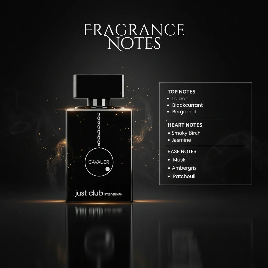 Just Club Eau de Parfum – Floral Fruity Fragrance for Men | Long-Lasting Intense Fragrance | Dark Smoky Leather Perfume | Powerful Blackcurrant Musk Scent 100ml