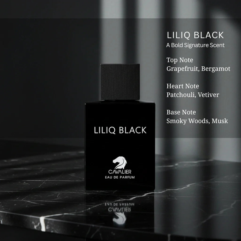 Liliq Black Eau de Parfum – Dark Woody Musk Perfume | Long-Lasting Woody Musk Fragrance | For Men | Smoky Vetiver Fragrance | Deep Woods Perfume 100ml