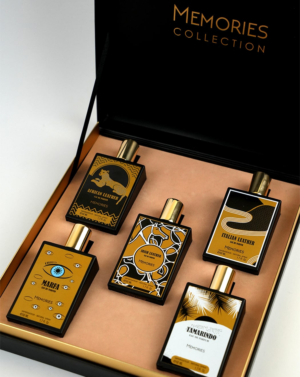 MEMORIES COLLECTION GIFT SET 5 x 50ML AFRICAN LEATHER, ITALIAN LEATHER, ARABIAN LEATHER, MARFA, TAMARINDO