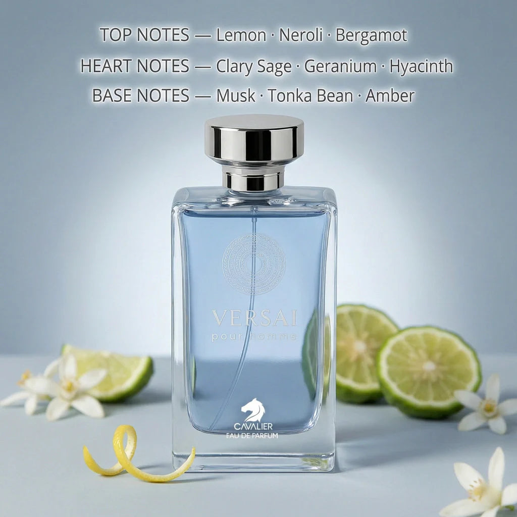 Versai Pour Homme Eau de Parfum – Aromatic Fougère Fragrance for Men | Long-Lasting Mediterranean Citrus Perfume | Sophisticated Aromatic Perfume | Men's Luxury Cologne | Fresh Lemon Bergamot Amber Musk Scent 100ml