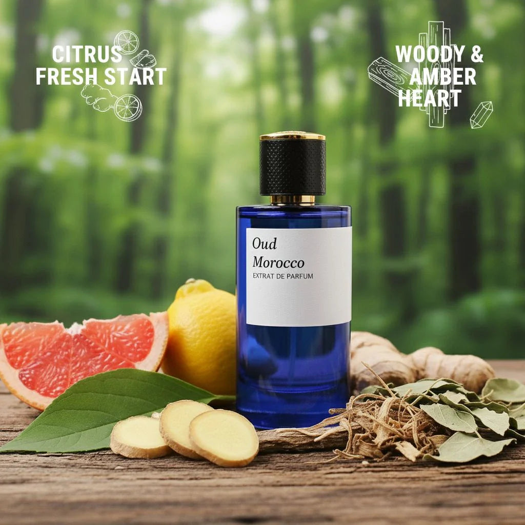 Oud Morocco – 100ml Eau de Parfum | Fresh Citrus & Woody Amber Fragrance for Men